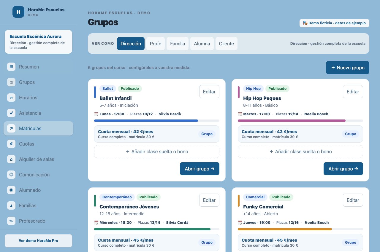 GRUPOS Y HORARIOS: demo con datos ficticios